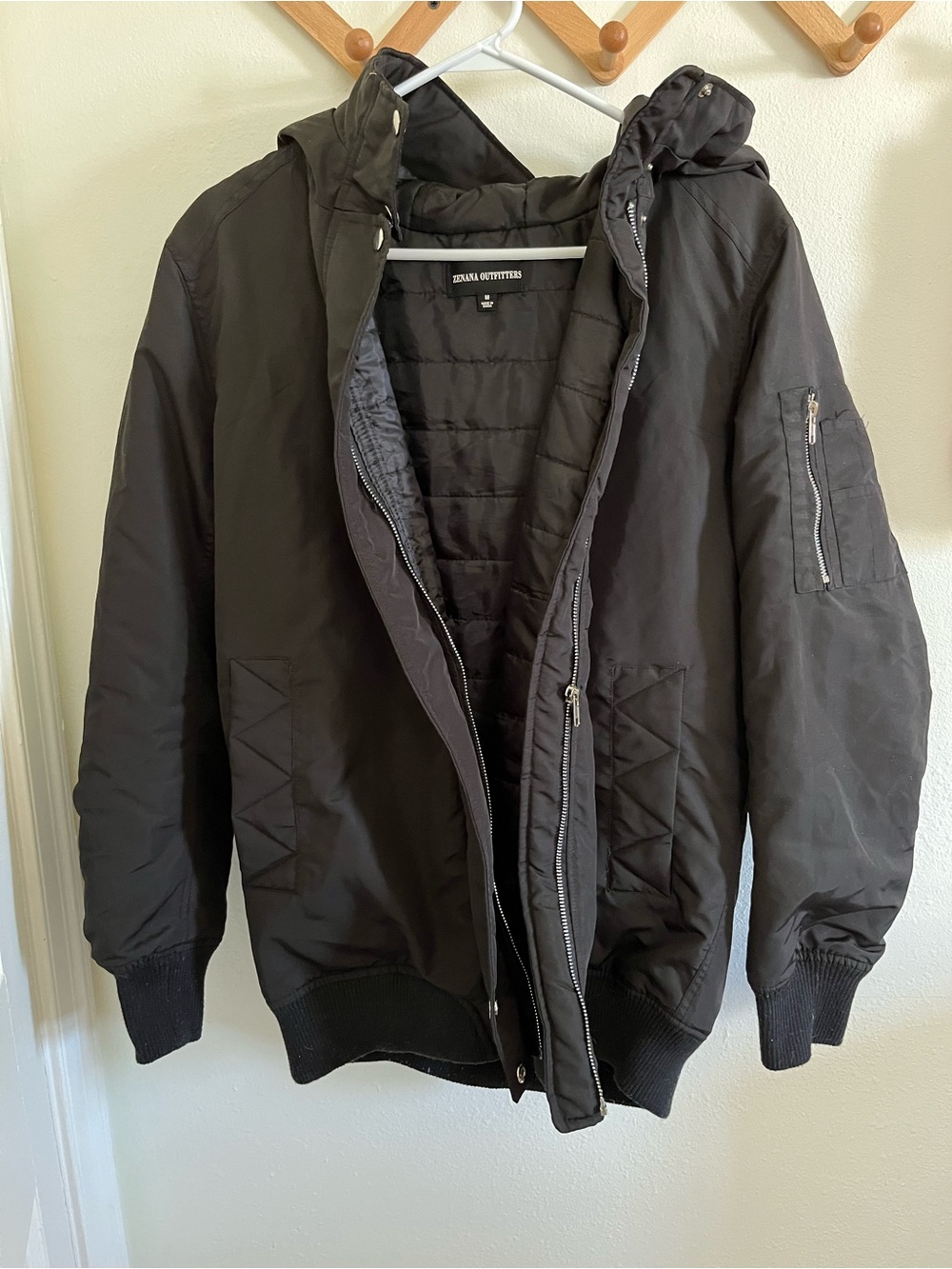 Black Hooded Bomber Jacket